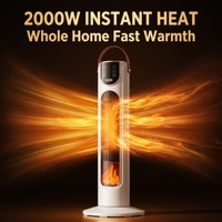 Chauffage par convection PTC 2000W avec télécommande, compact, portable, sur pied, effet flamme simulée, thermostat réglable