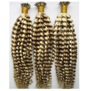 Extensions de cheveux naturels 100% humains, <span class=keywords><strong>blond</strong></span> cendré, brun <span class=keywords><strong>châtain</strong></span> piano, bouclés profonds, vierges, à pointe en I, 100g/paquet, 1g/mèche - Product Image 1