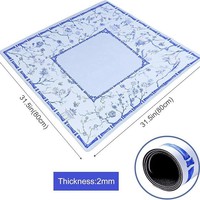Tapis de jeu de mahjong carré antidérapant en caoutchouc, motif floral en porcelaine bleue et blanche, avec sac de rangement et de transport