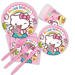 Bandeja de papel desechable de la serie <span class=keywords><strong>Hello</strong></span> <span class=keywords><strong>Kitty</strong></span>, mantel de tejido, banderín, decoración de niña para fiestas - Product Image 3
