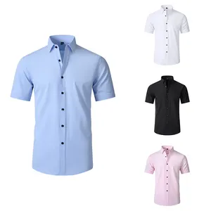 Wholesale Polyester Loose Size Men's Shirt Solid Color Wrinkle Resistant High Elastic Shirt For Man Business Thin Shirt Men