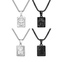 Collier Pendentif Croix de Jésus Carré Géométrique en Acier Inoxydable Religieux pour Hommes - Bijoux Masculins Tendance