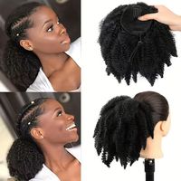Perruque queue de cheval noire volumineuse effet chenille, avec cordon de serrage, pré-collée, en soie haute température, modèle