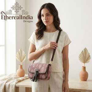 Bolso Bandolera Floral Hecho a Mano, Bolso Cruzado de Algodón con Estampado de Bloques, Bolso Pequeño de Cuero Vegano Estilo Boho Étnico - Product Image 1