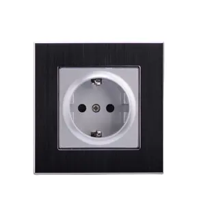 EU standard Black Aluminum Panel 16A Wall Power German Socket Outlet Grounded With Child Protective Lock