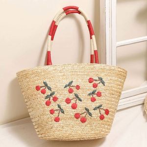 <b>Large</b> Capacity New Fashion Embroidered Cherry Shoulder Straw Woven <b>Bag</b> Seaside Holiday <b>Beach</b> <b>Bag</b> - Product Image 2