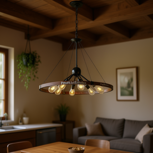 โคมไฟระย้าสไตล์เรโทรฟาร์มเฮาส์ สีวอลนัทดำ โครงเหล็ก 8 ดวง ทรงกลม สำหรับห้องครัว ห้องนั่งเล่น ขั้วหลอด E26 - Product Image 2