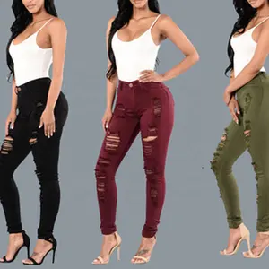 Hochwertige beschädigte sexy Skinny Jeans für Damenfabrik Großhandel weites Bein Hosen mit hoher Taille schnelltrocknendes solides 3D-Muster