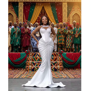 Robe africaine George de style traditionnel, grande taille, en dentelle, coupe ajustée, écologique, respirante, en coton et polyester, broderie complexe - Product Image 3