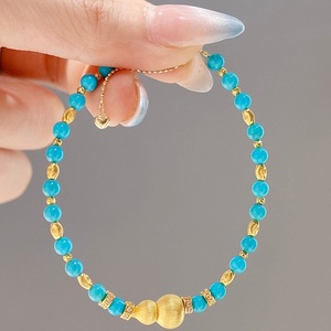 Bracelet en or massif 18 carats Xinfly avec perles de turquoise, double gourde, pour femme, fournisseur de bijoux de boutique - Product Image 2