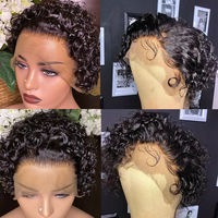 Prix de gros Perruques courtes bob péruviennes sans colle en cheveux humains, Lace Front, bon marché, fabriquées à la machine, coupe pixie bouclée pour femmes noires