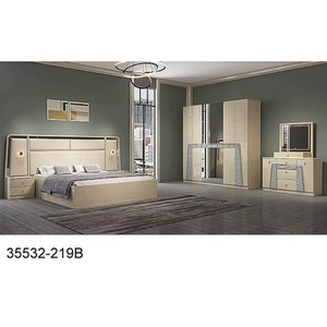 Suite de chambre à coucher moderne en bois avec ensemble de rangement 5 pièces pour lit double, décoration pour maison et appartement - Product Image 5