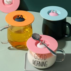 Tapa de Silicona para Tazas, Diseño de Orejas de Gato, Reutilizable, Antipolvo, Antiderrames, Redonda, para Tazas de Café y Té - Product Image 1