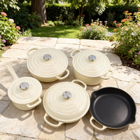 Batterie de cuisine en fonte émaillée 5 pièces – Ensemble de casseroles, faitouts et marmites résistants au four et au gaz pour la cuisson