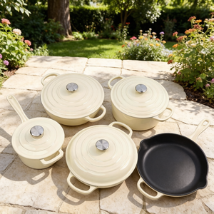 Set di Pentole in Ghisa Smaltata 5 Pezzi, Set di Pentole con Forno Olandese, Casseruola, Pentolino, Adatte per Fornello e Forno - Product Image 4