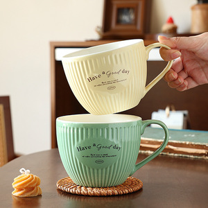European Style <b>Ceramic</b> Mug Large Capacity Letter Print White Pink Yellow Green Coffee Tea <b>Cup</b> Gift For General Use - Product Image 3