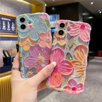 Étui de téléphone IMD de luxe, coque de téléphone portable en TPU souple, étui à fleurs bleu rayé pour iPhone 16 Pro Max