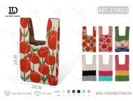 Borsa a tracolla in maglia floreale da donna, tote in tela con motivo rose rosse, borsa shopping per tutte le stagioni - Product Image 1