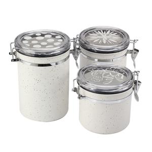 กล่องจัดเก็บเมล็ดกาแฟสแตนเลสหินอ่อนพร้อมฝาปิดสุญญากาศ - Product Image 1