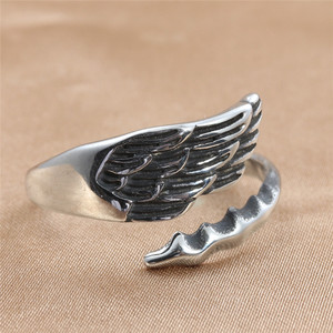Stainless Steel Wings <b>Ring</b> Silver Men's Retro Punk Style Jewelry Gift 24083 - Product Image 1