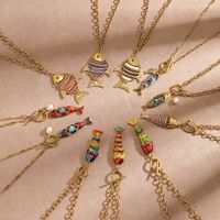 Kalung Liontin Ikan Enamel Baja Anti Karat Berlapis Emas Haomi CE, Liontin Ikan 3D Warna-warni, Rantai Curb, Perhiasan untuk Wanita