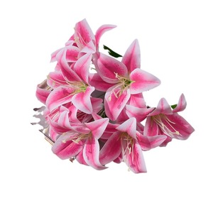 Bouquet de lys artificiels, 10 têtes, fleurs en soie réalistes, décoration de mariage, décoration de salon - Product Image 5