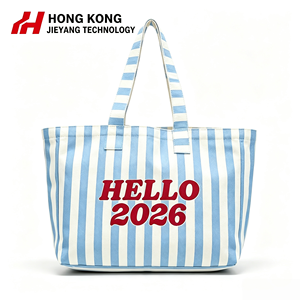 Custom Logo <b>Large</b> Orange Blue Beige Stripe <b>Canvas</b> Cotton Casual Lifestyle Grocery Beach Shopping <b>Tote</b> <b>Bag</b> - Product Image 1