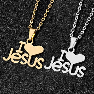 Kalung Liontin Hati I Love Jesus Berlapis Emas dari Baja Anti Karat untuk Wanita dan Pria, Skapulir Emas Perak Kristen Katolik Religius - Product Image 2