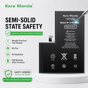 แบตเตอรี่โทรศัพท์มือถือสำรองสำหรับ <span class=keywords><strong>iPhone</strong></span> 13 14 15 16 Pro Max ของโรงงาน Kara Manda ผ่านการทดสอบความปลอดภัยต่อการเจาะทะลุอย่างเข้มงวด แบบกึ่งแข็ง - Product Image 1