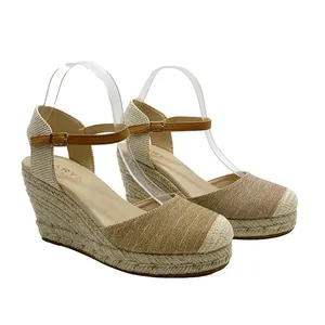 Female Platform Espadrilles Lady Shoes Heel High Thick Sandal Of Close Toe Wedge