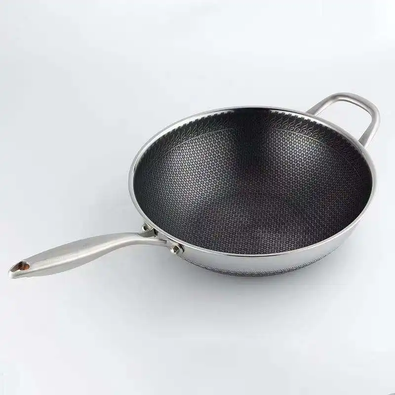 Wok antiadhésif à trois couches en acier inoxydable 304, wok à double paroi en nid d'abeille, 32cm