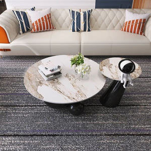 Juego de dos mesas redondas de centro modernas con <span class=keywords><strong>base</strong></span> de pedestal de acero inoxidable con parte superior de piedra sinterizada y diseño de lujo contemporáneo - Product Image 2