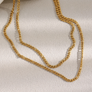 Collar de Acero Inoxidable con Cadena Figaro Chapada en Oro de 18k PVD para Hombre y Mujer, Ancho de 3 mm - Product Image 2