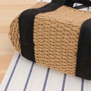 Girls Woven Handmade Paper Straw Beach Bag Zipper Closure Holiday Style <b>Shoulder</b> <b>Strap</b> Hand Bag Tote Bag - Product Image 5
