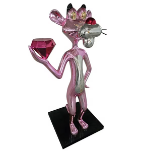 Espejo de fibra de vidrio personalizado, leopardo de dibujos animados rosa con escultura de diamante para centro comercial, edificio de Hotel, decoración de vacaciones - Product Image 5