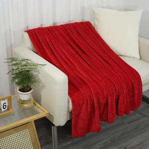 Embossed Design Burgundy Flannel Fleece Blanket for Home Decoration Lightweight Fuzzy Soft Cozy Warm Customized Throw Blanket - Product Image 2