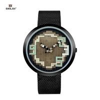 Montre numérique créative pour homme 2026 en acier inoxydable avec bracelet en maille, cadran mosaïque unique, montre à quartz de luxe pour homme