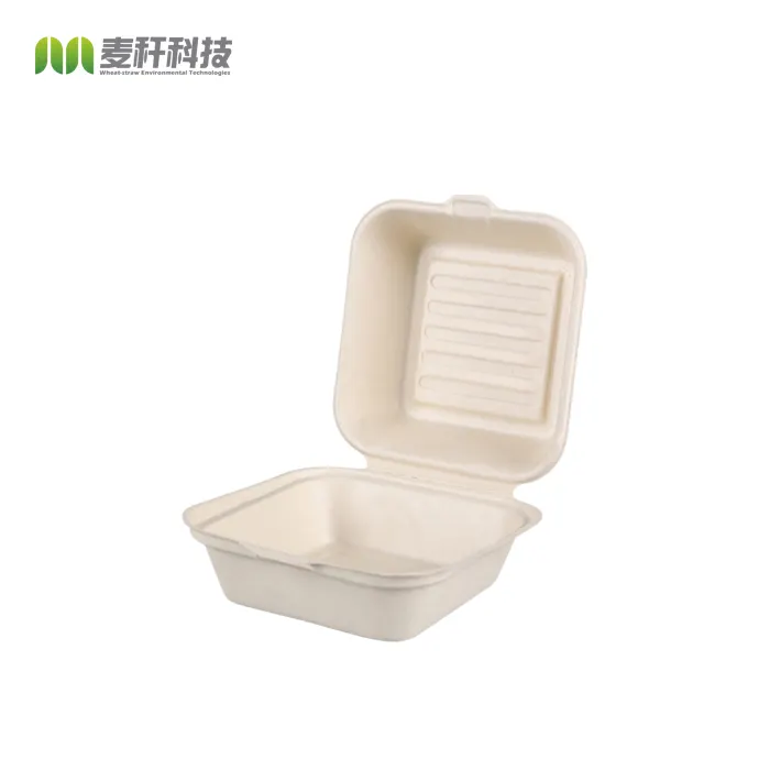 Ok Compostable Renewable Oil and Water Proof Sugarcane Pulp Fast Food Delivery Clamshell Box Cake pizza Packaging Paperboard