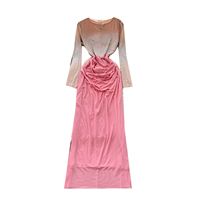 Robe longue moulante élégante pour femme à manches longues, ornée de strass et froncée, taille haute, idéale pour les soirées d'automne