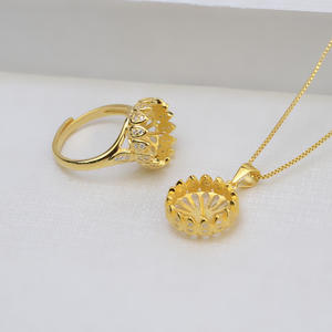 Colgante de Loto de Plata S925 y Base Vacía para Perla de 11-12 mm, Suministros de Abalorios para Mujer, Semi-Acabado, Anillo y Cadena 1312, Accesorio - Product Image 2