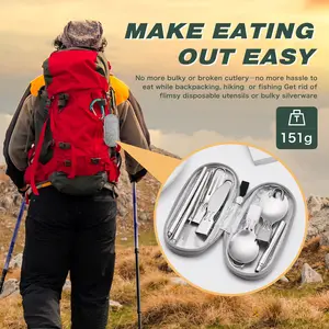 耐久性のあるキャンプハイキングアクセサリーカトラリー食器1810ステンレス鋼トラベルセットバッグ付き