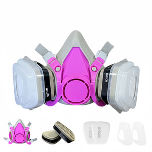 Demi-masque respiratoire avec filtre en gel de silice liquide rose <span class=keywords><strong>pour</strong></span> peinture en aérosol, pesticides, poussière, produits chimiques, décoration et lutte contre l'incendie - Product Image 5