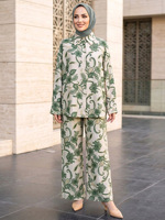 Ensemble décontracté deux pièces pour femme, chemise à manches longues boutonnée imprimé animal, pantalon large, Abaya musulmane, vêtements islamiques, vente en gros