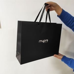 Sac en papier de luxe pour vêtements de marque, avec logo personnalisé, imprimé en gros, noir, pour bijoux, cadeaux, shopping, avec poignées - Product Image 4