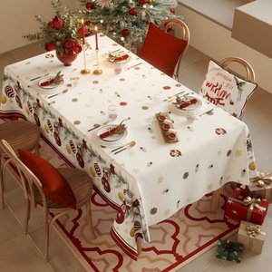 Mantel Rectangular Impermeable de Estilo Nórdico con Diseño de Copos de Nieve y Flores Estampadas en Piel de Durazno para Decoración Navideña - Product Image 1