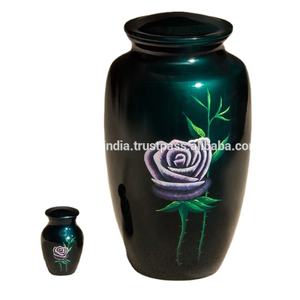 Suministros funerarios, urna de cremación rosa y verde oscuro, Brassworld, India - Product Image 1