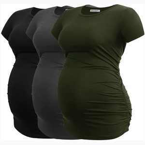 Phụ Nữ Của Thai Sản Tops Side Ruched Áo T-Shirt Kháng Khuẩn Tre Mang Thai Quần Áo - Product Image 5