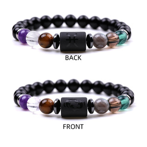Di alta qualità 12 <span class=keywords><strong>segni</strong></span> di <span class=keywords><strong>astrologia</strong></span> stella pietra naturale perlina bracciale con ciondolo in acciaio inox 8mm rosa corniola quarzo bracciale - Product Image 5