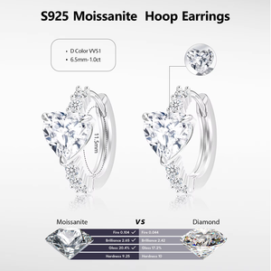 Pendientes de Aro con Moissanita Corte Corazón, Plata S925, 2 Quilates, Chapados en Oro, VVS, Diamante Creado en Laboratorio, Joyería para Mujer, Regalo de Boda, Huggie - Product Image 3