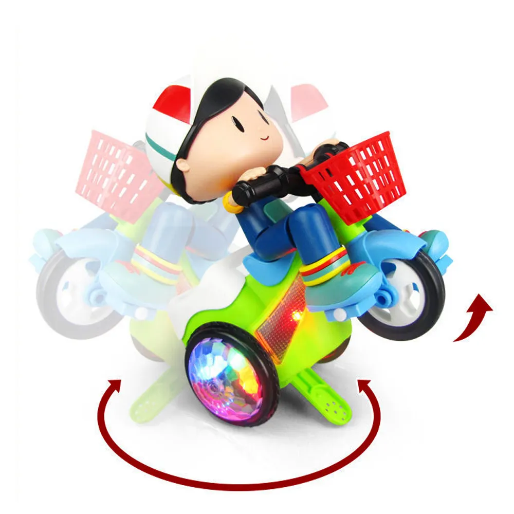 Nieuwe Groothandel 360 Graden Rotatie Bo Stunt Cartoon Auto Speelgoed Batterij Driewieler Voor Kinderen